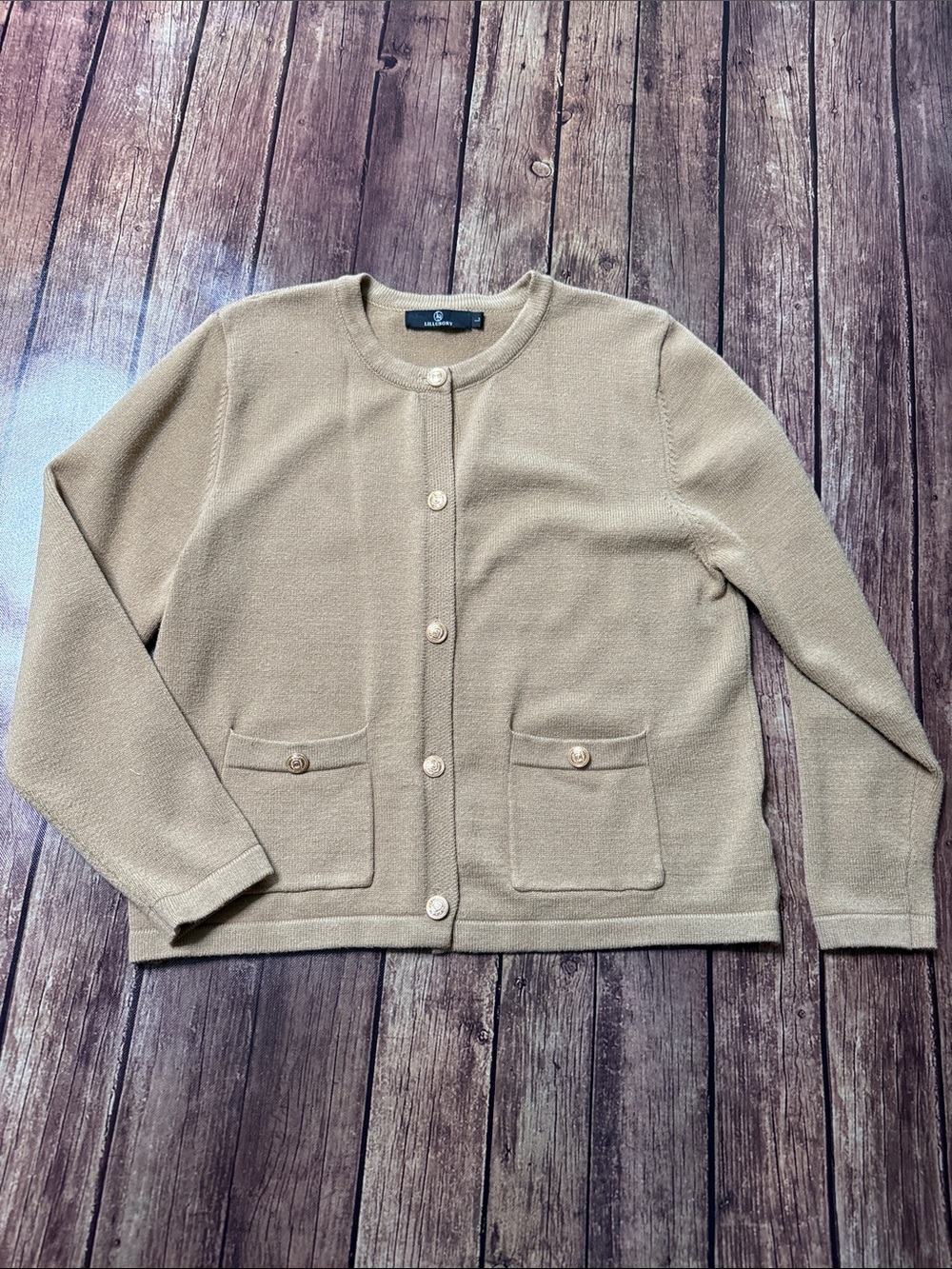 St. John Look Camel Button-Front Knit Cardigan
